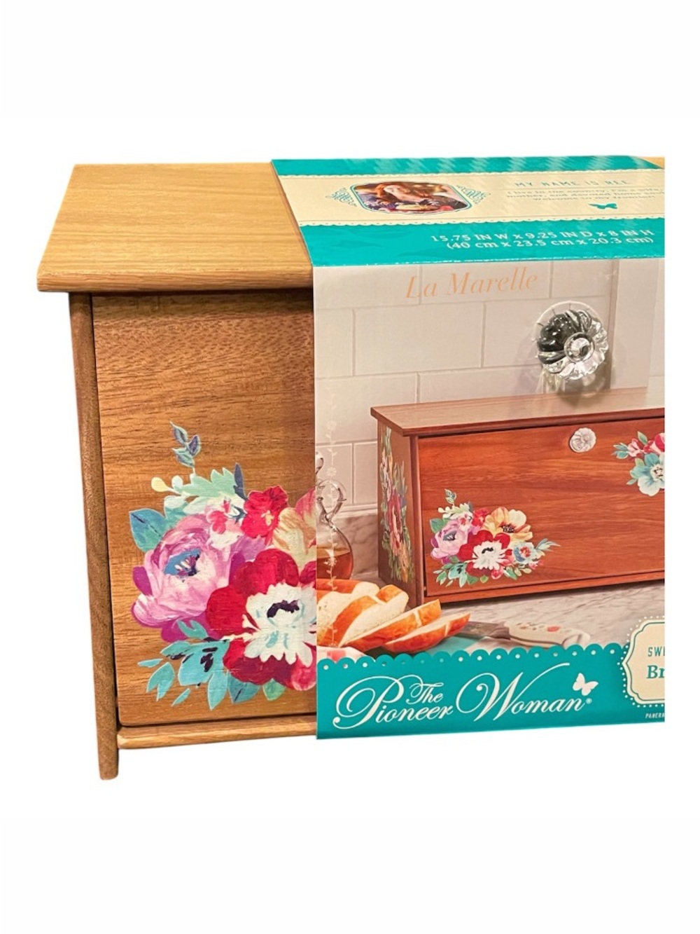 The Pioneer Woman Sweet Romance Acacia Wood Bread Box - Picture 9 of 11